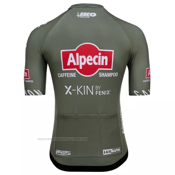 2022 Maillot Cyclisme Alpecin Fenix Vert Rouge Manches Courtes et Cuissard